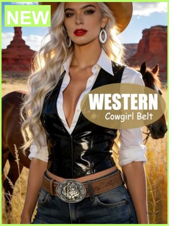 Western Belt with Embossed Buckle, Adjustable PU Leather, for Jeans main image 7
